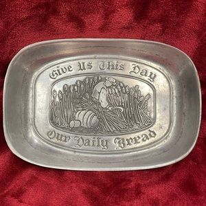 VINTAGE DURATALE BY LEONARD ITALY BREAD TRAY PEWTER " GIVE US THIS DAY"